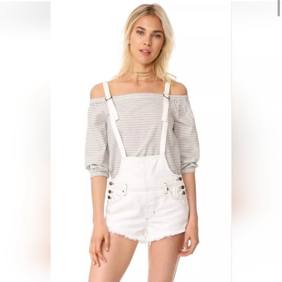 Free People We The Free White Strappy Shorts Overalls Shortalls 26 - Picture 1 of 12